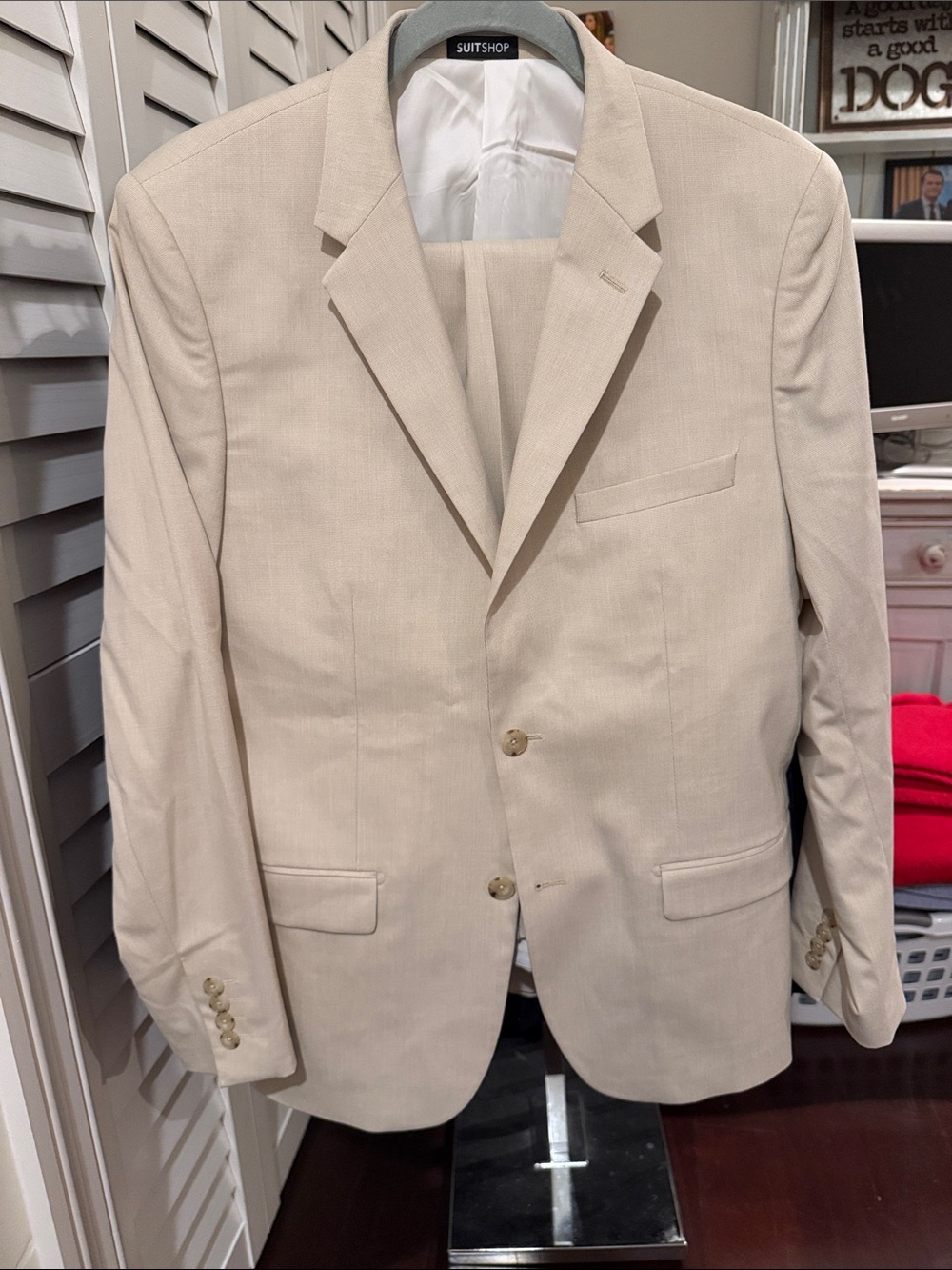 Men's Cream Two-Button Suit Jacket by